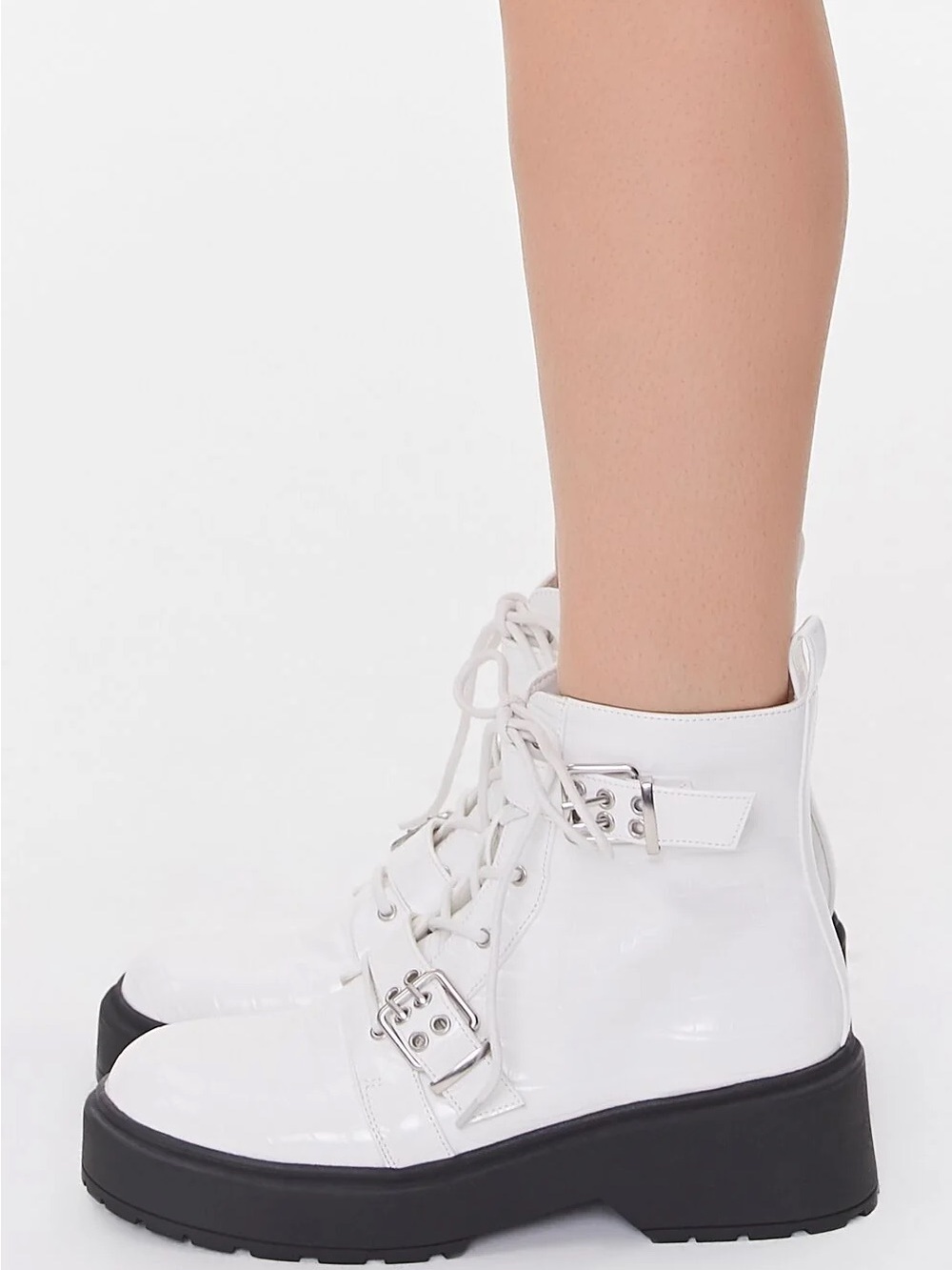 Forever 21 White Faux Croc Leather Lace-Up Platform Ankle Booties Size 6 New